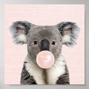 KOALABÄR PUSTAR UT RÖS BUBBELGUMMIAFFISCH POSTER
