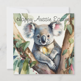 Koalabjörn som håller ett påskägg i guld kort