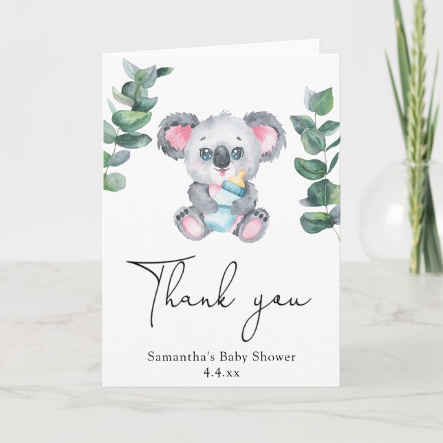 Koalabjörn tack baby shower kort (Framsida)