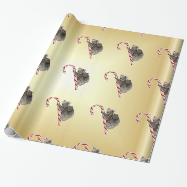 Koalabjörnmorsa och känguruunge klättringcandy presentpapper (Utrullad)