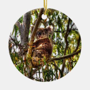 KOALAEN I TRÄDQUEENSLAND AUSTRALIEN KONST JULGRANSPRYDNAD KERAMIK