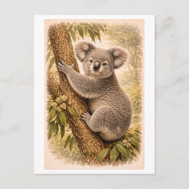 Koalaillustration i vintage-stil vykort (Framsida)