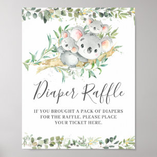 Koalas Twillingar Baby Shower Diaper Raffle Biljet Poster