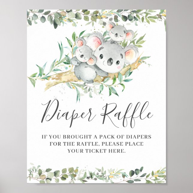 Koalas Twillingar Baby Shower Diaper Raffle Biljet Poster (Framsidan)