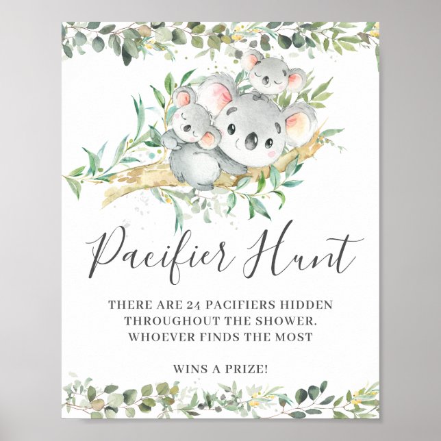 Koalas Twillingar Nappar Hunt Baby Shower Game Poster (Framsidan)