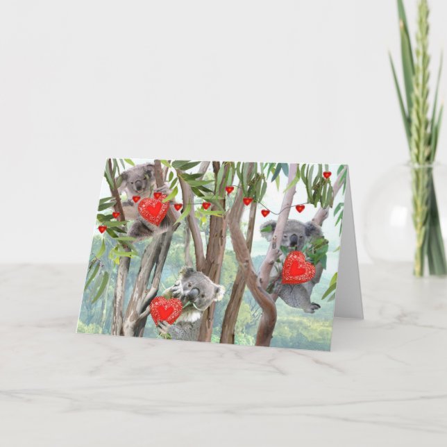 Koalas Valentine Day Party Greeting Card Helgkort (Framsida)
