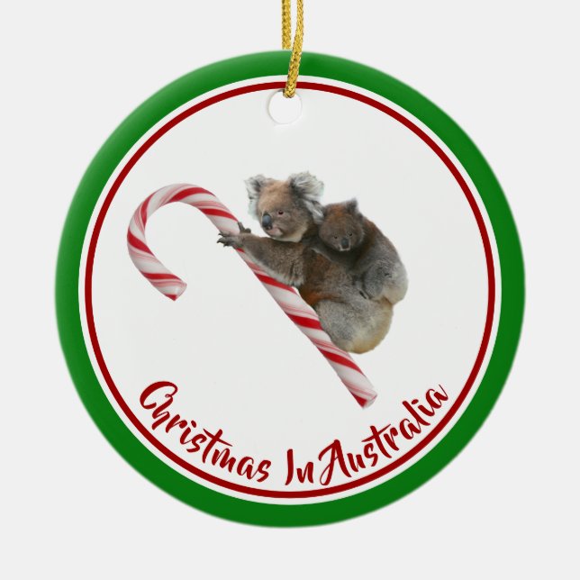 Koalas vid Candy cane ned under Julgransprydnad Keramik (Framsidan)