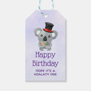 Koalaty Birthday Pun Cute Koala i Top hat Presentetikett