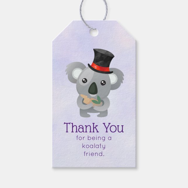 Koalaty Friend Pun Cute Koala i Top hat Tack Presentetikett (Framsidan)