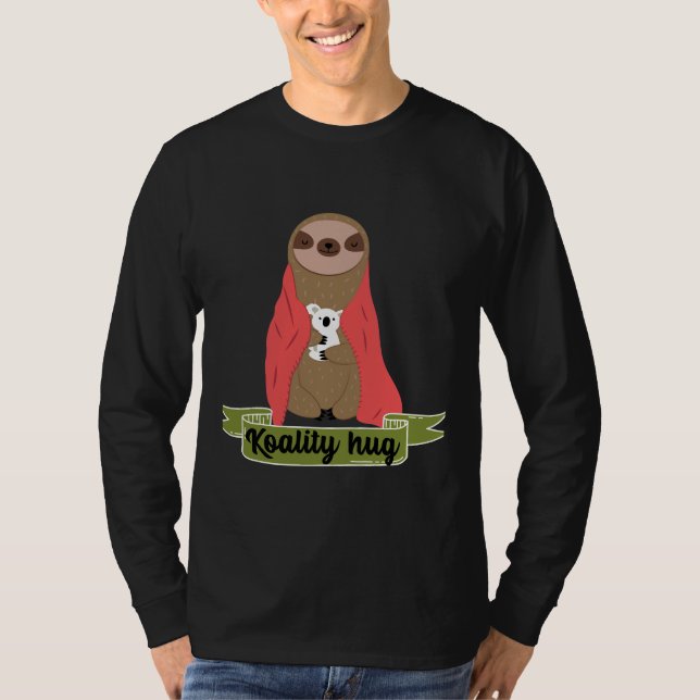 Koality Hug Cute Koala och Sloth Hug med Warm Bla T Shirt (Framsida)