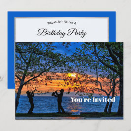 Koastal Sunset Musician Silhouette Birthday Inbjudningar