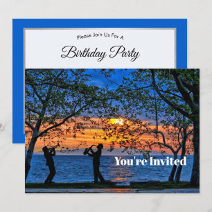 Koastal Sunset Musician Silhouette Birthday Inbjudningar