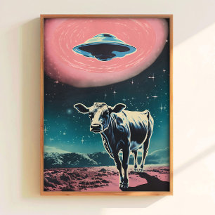 Koavföringsutskrift Rolig ko-utskrift UFO med ko Poster