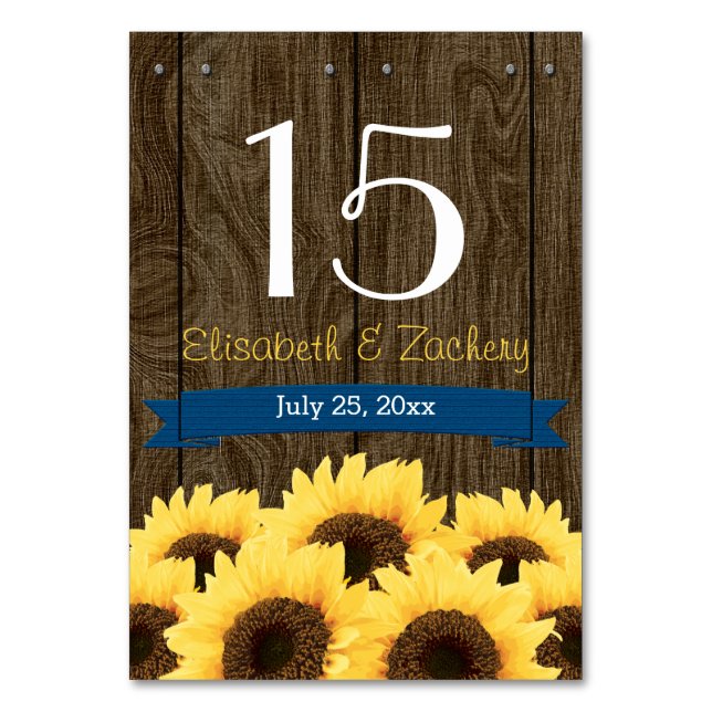 KOBALT BLUE RUSTIC SUNFLOWER BORDSNUMMER-KORT BORDSNUMMER (Framsidan)