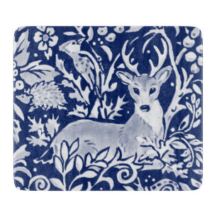 Kobalt Blue White Hjort Woodland Tapestry Stil
