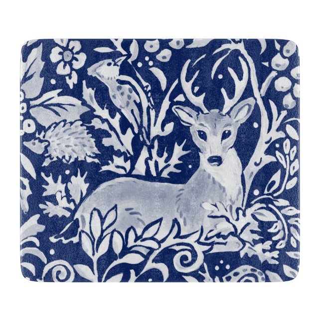 Kobalt Blue White Hjort Woodland Tapestry Stil (Framsidan)
