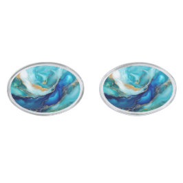 Kobalt Vågar: En Abstrakt Journey Cufflinks Silverpläterade Manschetterknappar