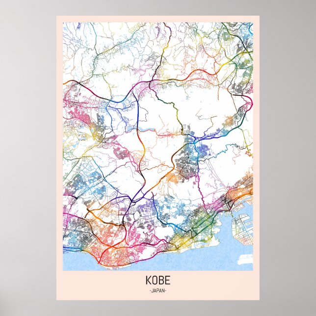Kobe Japan City Karta Poster (Framsidan)