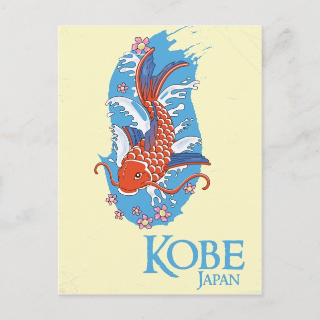 Kobe Japan Vintage resemaffisch Vykort (Framsida)