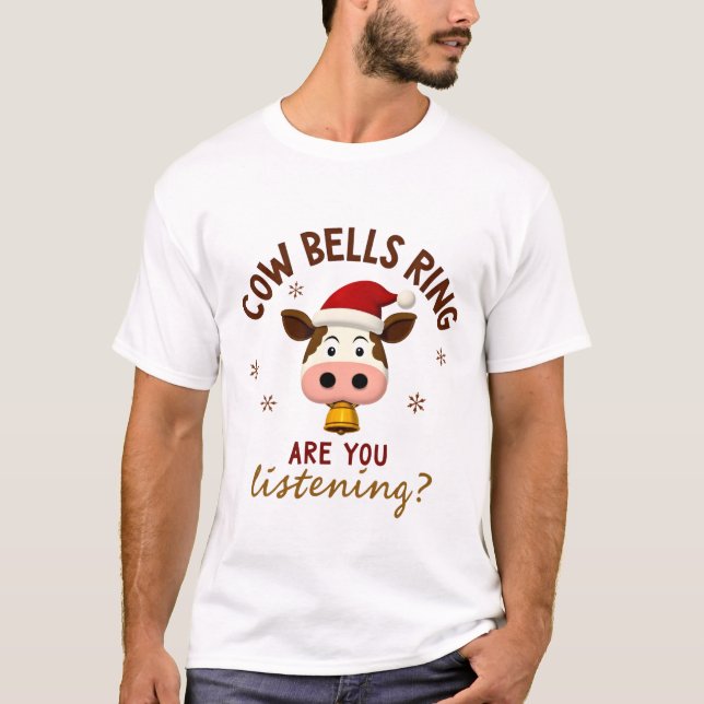 Kobellor Ringar Lyssnar Du, Rolig Ko Jul T Shirt (Framsida)