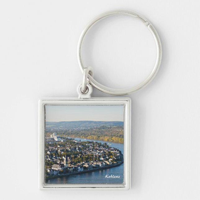 Koblenz Fyrkantig Silverfärgad Nyckelring (Framsidan)