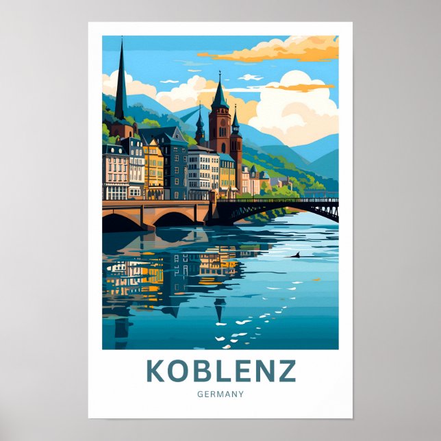 Koblenz Tyskland Travel Print Poster (Framsidan)