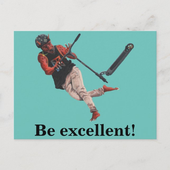 Kobold Kick Scooter Tricks Fantasy Art Postcard Vykort (Framsida)