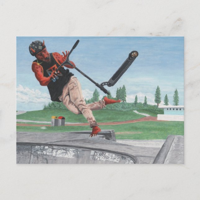 Kobold Kick Scooter Tricks Fantasy Art Postcard Vykort (Framsida)