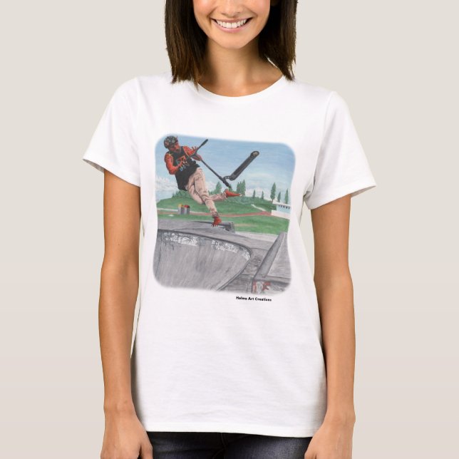 Kobold Kick Scooter Tricks Fantasy Art T-shirt (Framsida)