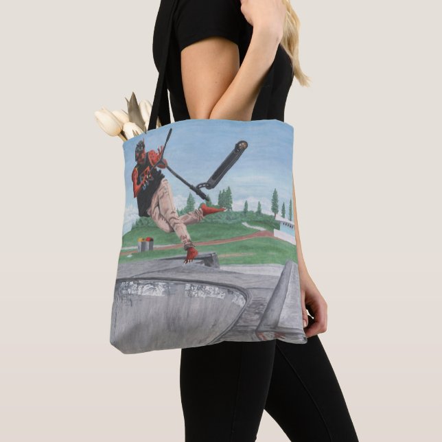 Kobold Scooter Tricks Fantasy Art Graphic Tote Tygkasse (Närbild)