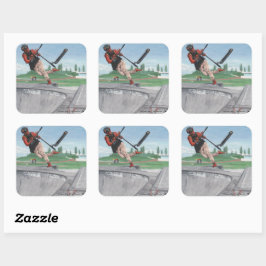 Kobold Scooter Tricks Fantasy Art Square Stickers Fyrkantigt Klistermärke