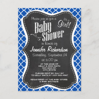 Kobolt Blue Quatrefoil; Retro Chalkboard Inbjudan Vykort