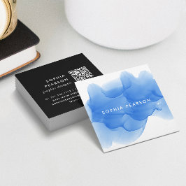 Kobolt Blue Watercolor Flot QR-kod Fyrkantigt Visitkort