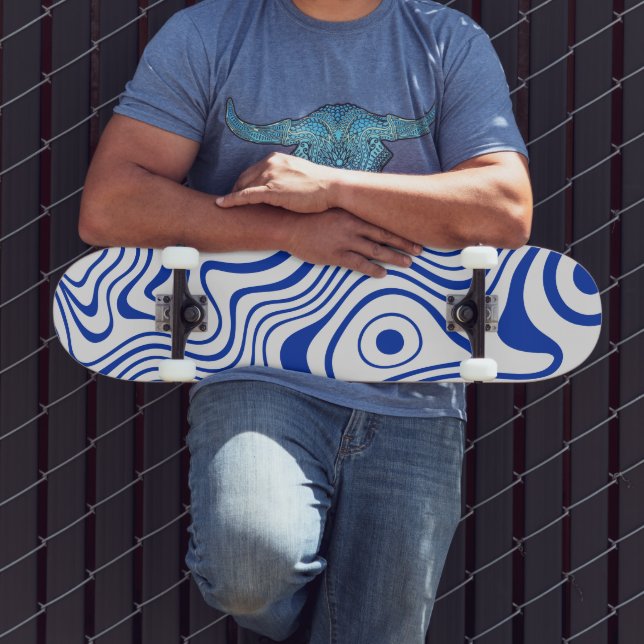 Kobolt Hyperblå Psykedelisk Vågig Mini Skateboard Bräda 18,5 Cm (Utomhus 3)