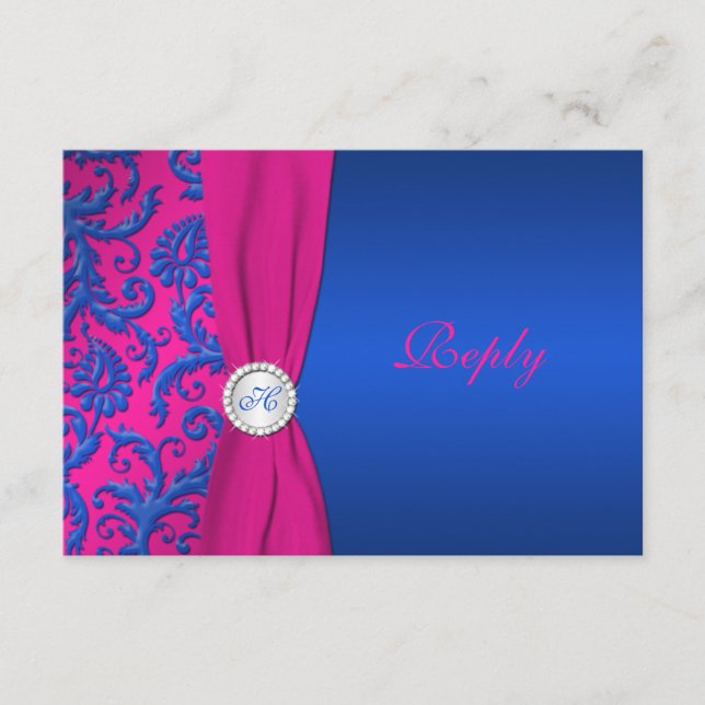 Kobolt och Fuschia Damask RSVP-kort OSA Kort (Framsida)