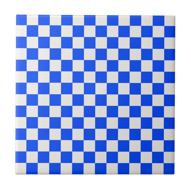 Kobolt och kräm schackbrädemönster kakelplatta (Framsidan)