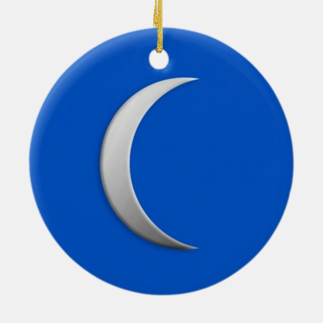 Koboltblå bakgrund i silver, halvmånsblå måne julgransprydnad keramik (Baksidan)
