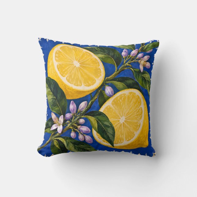 Koboltblå Citron Botanisk Kudde (Framsida)