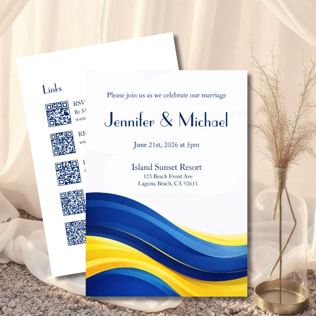 Koboltblå & Citrongul Allt-i-ett Bröllop  Inbjudningar (Cobalt Blue & Lemon Yellow All in One Wedding Collection)