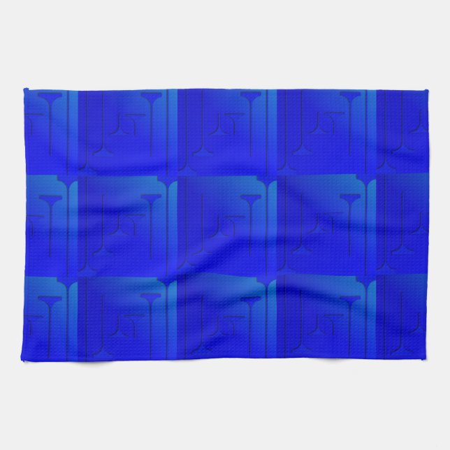 Koboltblå geometrisk design kökshandduk (Horisontell)