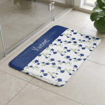 Koboltblå Grön Akvarell Vildblomma Monogram