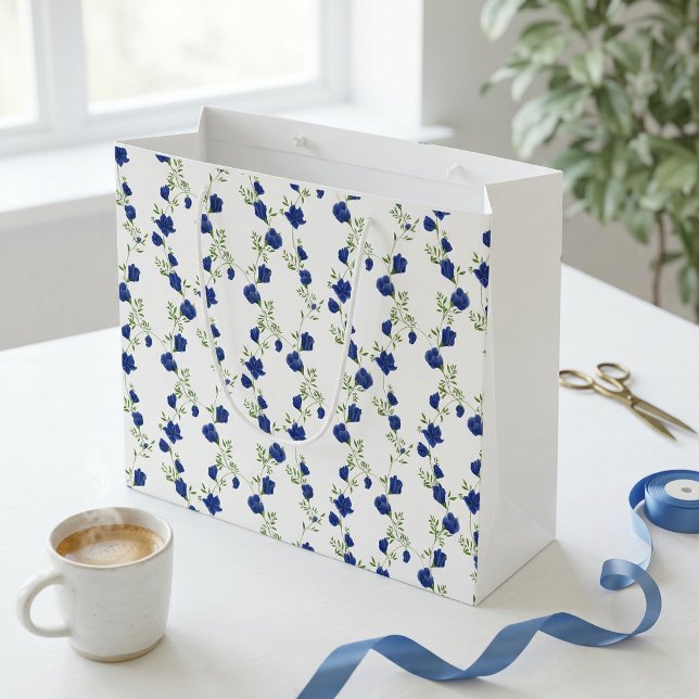 Koboltblå Grön Vildblomma Akvarell (Cobalt Blue Green Wildflower Watercolor Large Gift Bag)