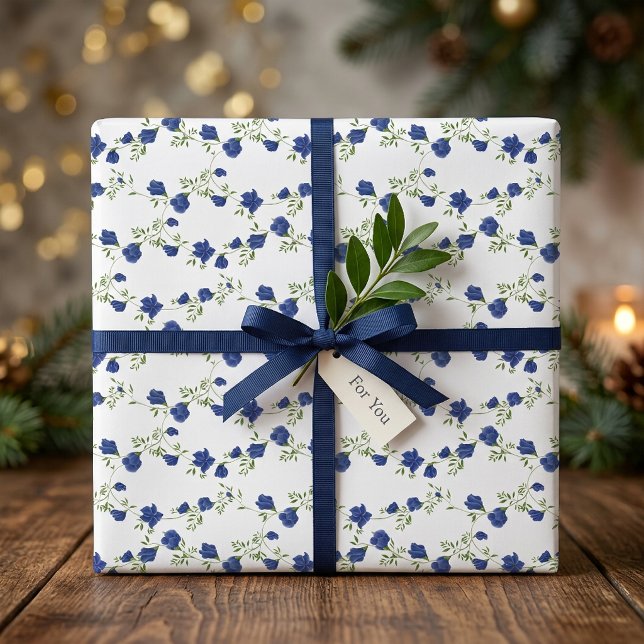 Koboltblå Grön Vildblomma Akvarell Presentpapper (Cobalt Blue Green Wildflower Watercolor Wrapping Paper)