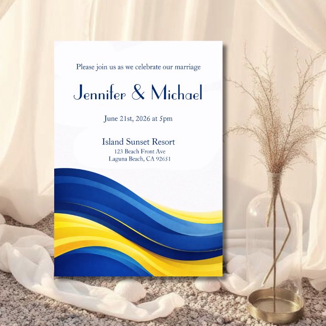 Koboltblå & Gul Modern Bröllopsinbjudan  Inbjudningar (Cobalt Blue & Lemon Yellow Modern Wedding Invitation )