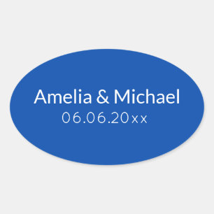 Koboltblå minimalistisk save the date ovalt klistermärke