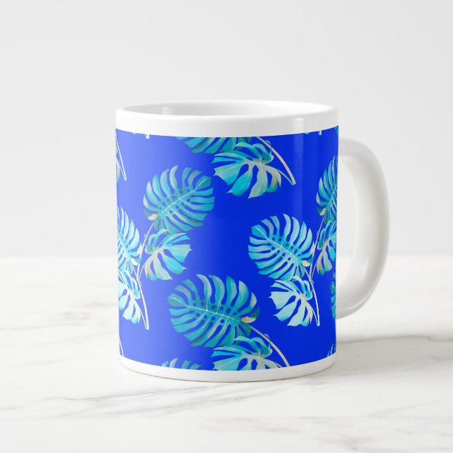 Koboltblå Monstera Bris Jumbo Mugg (Framsida höger)