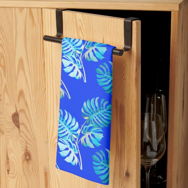 Koboltblå Monstera Bris Kökshandduk (Thirds Fold)