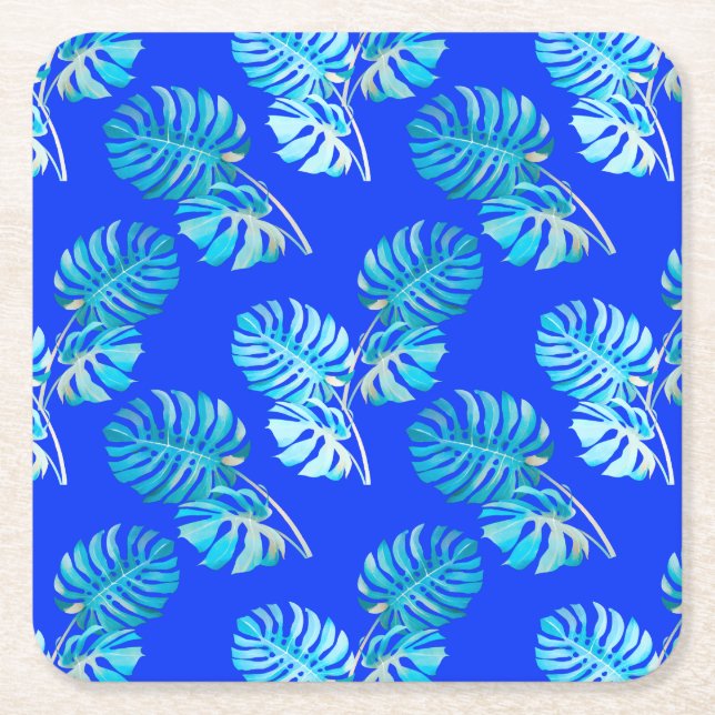 Koboltblå Monstera Bris Underlägg Papper Kvadrat (Framsidan)