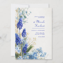 Koboltblå Muscari Akvarell Botanisk Kant Inbjudningar