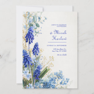 Koboltblå Muscari Akvarell Botanisk Kant Inbjudningar